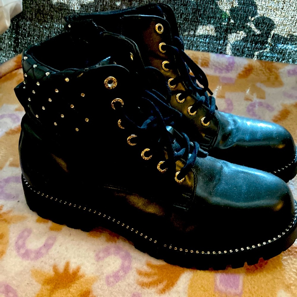 Vince Camuto kids combat style boots with crystal detail